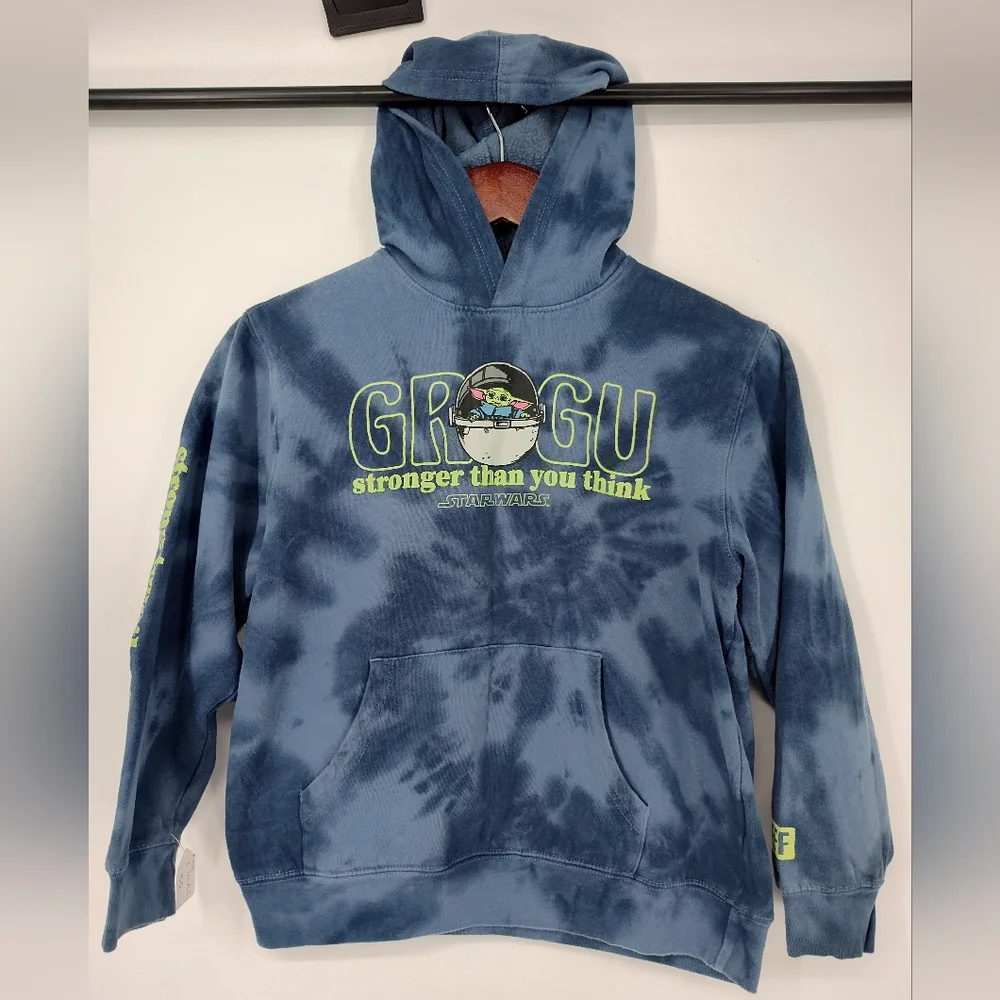 Neff Star Wars Mandalorian Grogu Tie Die Blue Hoodie Youth Kids Size Medium